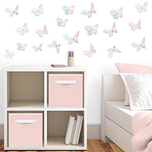 Image of SAOROPEB 3D Butterfly Wall Decor 48 Pcs Laser Pink Butterfly Decorations