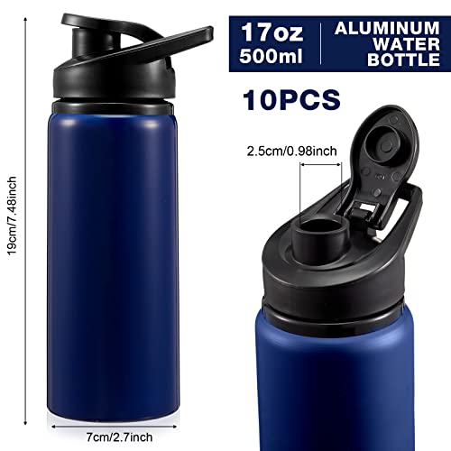 Gandeer 10 Pcs Aluminum Water Bottle 17 Oz Reusable Bike Bottles Snap Lid Metal Lightweight Portable Sports Leak Proof Gym For Travel Camping Hiking (Blue) #TOP1