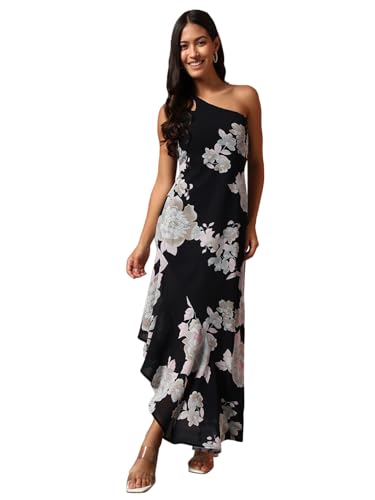 Image of Trend Arrest.ed Women's Floral One-Shoulder Cocktail Dress | Asymmetrical Hem with Lining | Adjustable & Removable Pads | Elegant Fit for Party, Wedding & Special Occasions