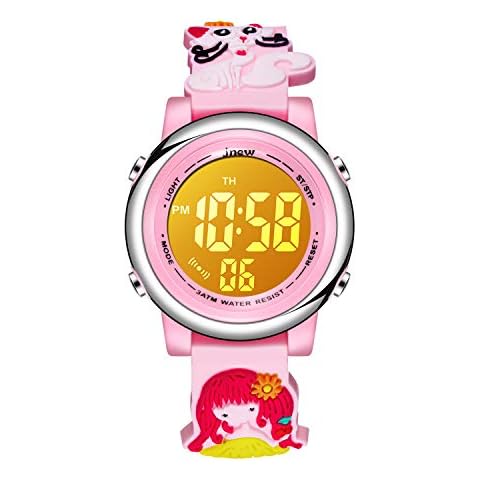 cofuo Kids Digital Sports Waterproof Watch for Girls, 3D Cartoon Outdoor Electrical Watches for Kid Gifts with Luminous Alarm Stopwatch Toddler Wristwatch for 3-12 Year Old Little Child Pink Cat Girl Cover