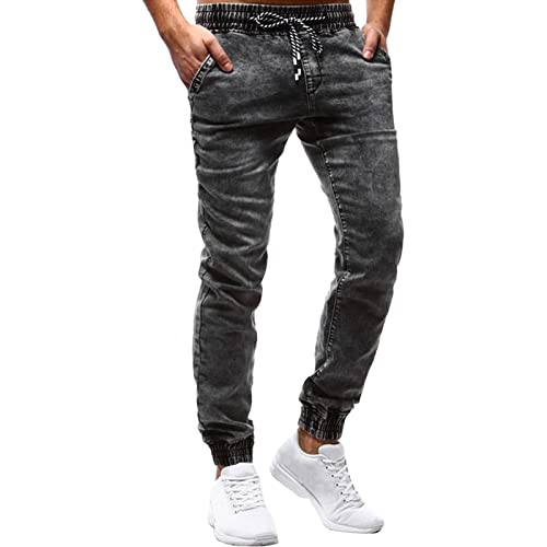 Jeans crayon stretch pour hommes avec cordon de serrage et taille élastique rétro