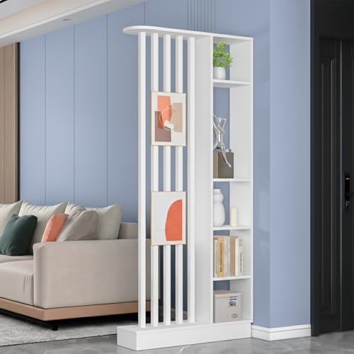 Wall Room Divider Freestanding Wood Room Divider Shelf with Shelves Divider Screen Separator Screen with Storage Wall Divider for Room Separation for Home Office Decorative(White 31.4IN)