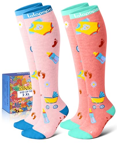 Image of Thick Soft Cotton Compression Socks for Women Men 15-20mmHg Knee High Breathable Cotton Socks for All Day Comfort