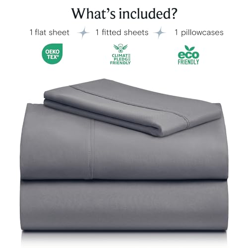 Image of LuxClub 3 PC Twin XL Sheet Set, Deep Pockets Wrinkle Free Cooling Bed Sheets Hotel Bedding for Women, Men, Kids & Teens, Includes 1 Fitted Sheet, 1 Flat Sheet and 1 Pillowcase-Silky Soft Light Grey