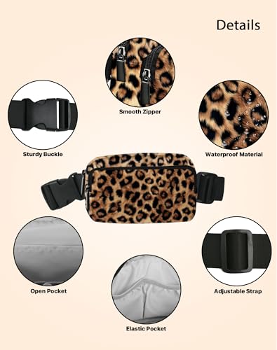 Image of Leopard Print Fanny Pack Lightweight Belt Bag Fashion Waist Pouch | Waterproof, crossbody bags for women, sports, running, traveling, hiking