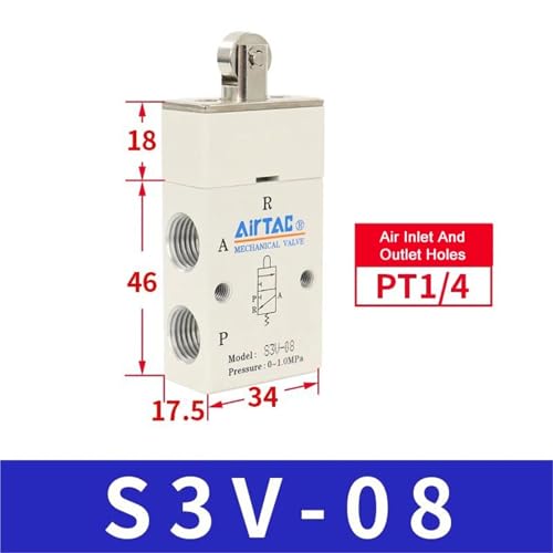 Vanne pneumatique S3V-08 à levier manuel pour commande de précision mécanique