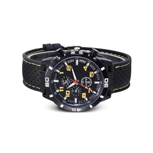 Geardeangloow Reloj de pulsera de plástico con superficie de espejo para hombre, carcasa de aleación, hebilla de acero inoxidable, accesorios de muñeca, regalo blanco, amarillo, as description