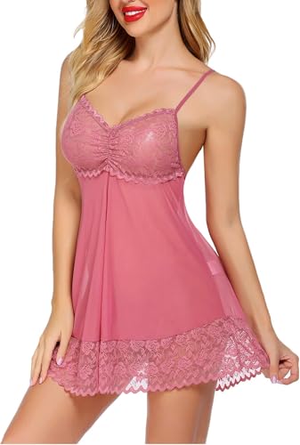 Image of SSoShHub Lace Babydoll Lingerie Sexy Mini Chemise Mesh Wedding Nightie Bridal Nightdress with Bikini
