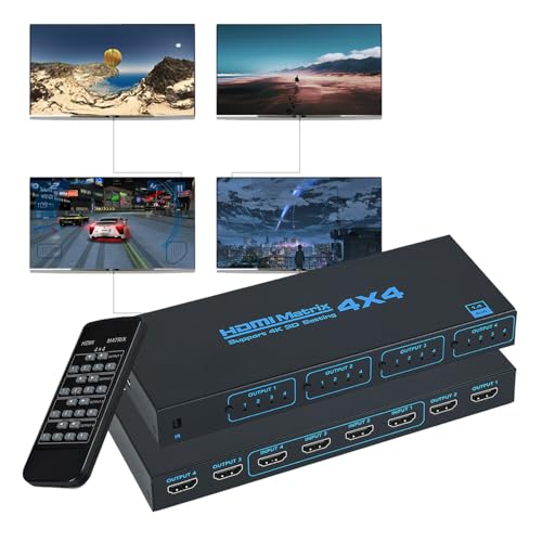 Groza HDMI Matrix Switch 4x4, 4K HDMI Matrix 4 in 4 Out with IR Remote Control, Support HDMI 1.4, 4K@30Hz, 1080P@60Hz, 3D, YUV 4:2:0