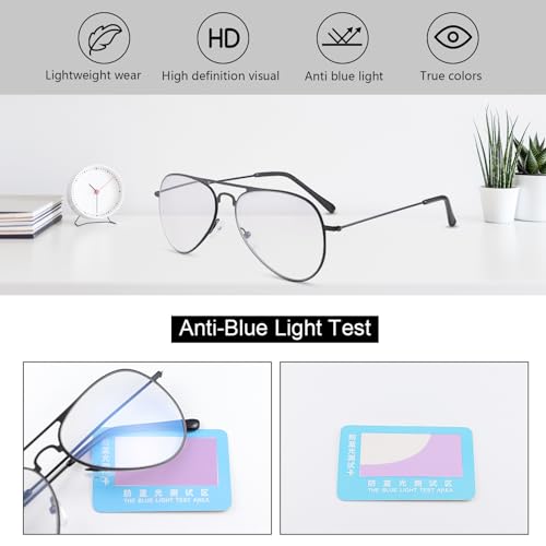 Image of Aviator Blue Light Blocking Glasses Photochromic Transition Sunglasses Retro UV Protection Spring Hinge Computer Eyewear for Men Women Anti Glare Smart Tint Anti Eyestrain Gaming Eyeglasses