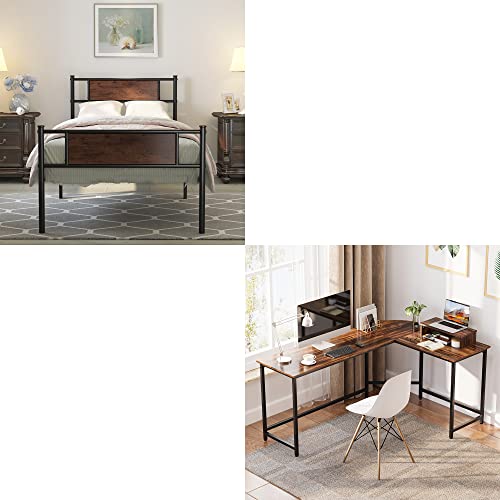 Weehom Metal Bed Frame Twin No Box Spring Needed, Reversible L Shaped Desk With Monitor Stand #TOP13