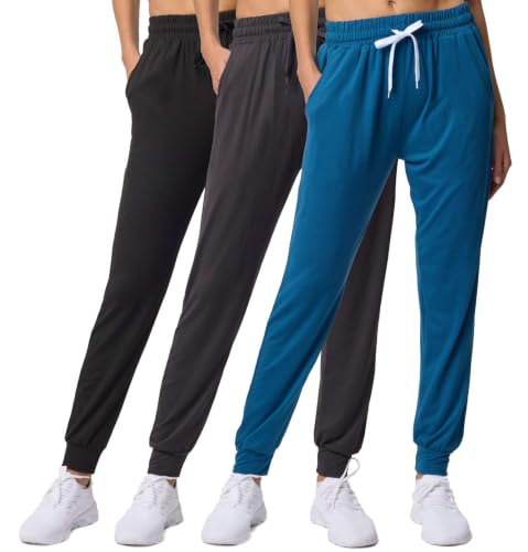 Image of 3 Pack Women's Joggers Sweatpants Lounge Pants Yoga Workout Pajama Pockets | Available In Plus Size, Stretchy, Loose, Comfy, Drawstring, Athletic, Casual, Travel, Summer, Gym, Hiking, Dance, Running