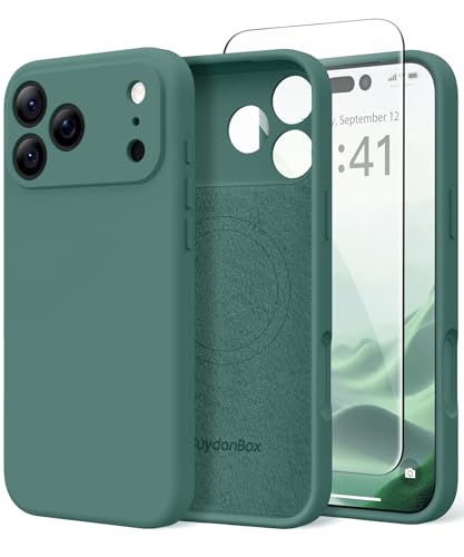 Image of Magnetic for iPhone 17 Pro Case, Compatible with MagSafe, [Full Camera Protection][Screen Protector] Silicone Shockproof Protective Phone Case for iPhone 17 Pro 6.3 inch, Midnight Green