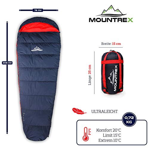 Mountrex Sleeping Bag – Small Pack Size and Ultra-Light (720 g / 1500 g) – Outdoor Summer Sleeping Bag (100 gsm) / 3 - 4 Seasons (300 gsm) Mummy Sleeping Bag – Camping, Travel, Festival – Warm and Can Be Zipped Together - Image 3