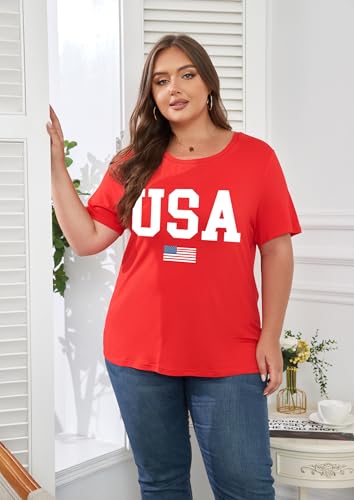 Image of ForHailey Women's 4th of July Patriotic Shirts Graphic Tees USA Shirt American Flag Short Sleeve Tunic Tops