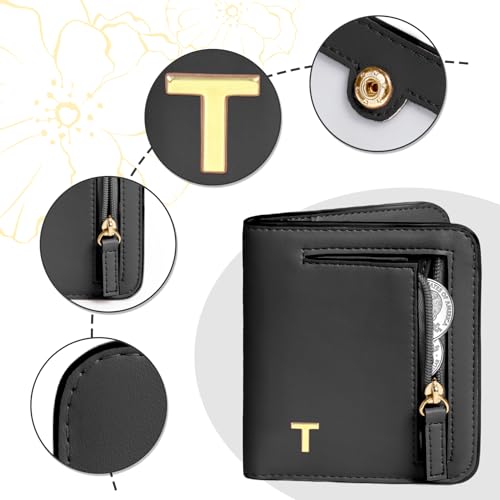 Image of COSHASYOO Womens Initial Letter RFID Small Wallets Monogram Slim Thin Ladies Wallet Travel Credit Card Cash Coin Holder, Women Fashion Accessories Daily Use Outfits Essentials Cool Gifts Black T