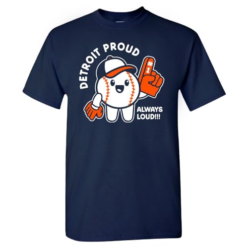 Detroit Proud, Always Loud Men's T-Shirt for Baseball Fans (Navy Shirt, M)