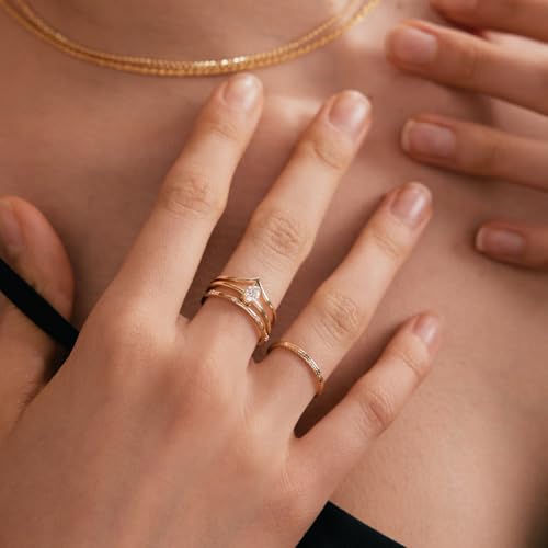 Gelin Diamond Bezel-Set Wedding Ring for Women | Diamond 8-Stone Rings for Women | 14k Gold Stacking Rings for Women4