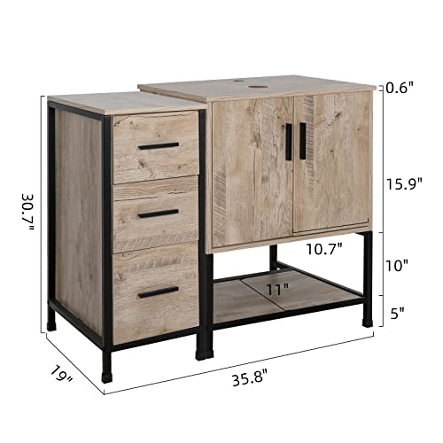 Uev 36" Bathroom Vanity, Oak Color Bathroom Vanity Set With Sink And 3 Drawers Side Cabinet Combo, With Adjustable Water Temperature Faucet (A09) #TOP1