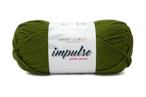 Image of WOAFashions Impulse Hand Knitting & Crochet Yarn, Premium Acrylic, 4 : Medium (Dark Olive) (100gms / 3.5oz / 200mtr / 218yds)