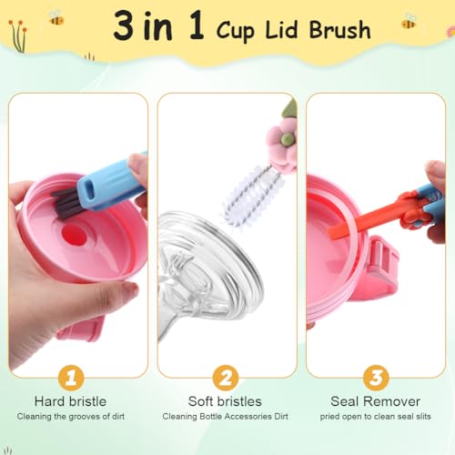 Image of 6pack Cleaner Brush Set, 3 in 1 Cup Lid Cleaning Brush and 7.6inch Straw Brush Crevice Cleaning Brush for Water Bottle Gap Lid(2style /6pcs)