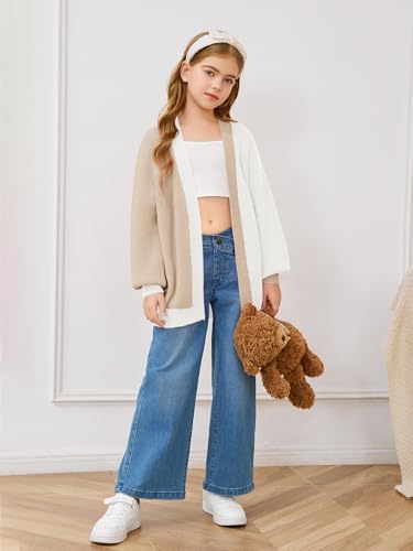 Haloumoning Girls Oversized Batwing Sleeve Cardigan Sweaters Kids Fashion Open Front Color Block Outerwear4