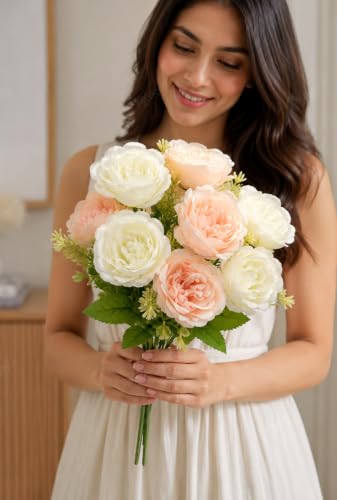 Image of Divyakosh Artificial Flowers for Vase (10 Peony Flowers), Artificial Flowers Bunch (Vase Not Included), Luxury Floral Centerpiece for Living Room Dining Table Office Decor