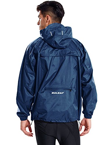 BALEAF Light Running Rain Jacket for Men Waterproof Pullover Nylon Hoodie Cycling Hiking Packable Windbreaker Navy Size M