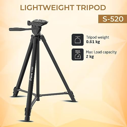 Syvo S-520 (57 Inch) Lightweight Aluminum Tripod with Mobile Holder for DSLR Camera & Smartphone with Operating Ht. 4.75 Ft, Max Load Capacity Upto 2kgs with 360 Degree Ball Head, Carry Bag Included
