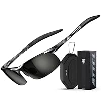 ATTCL Sonnenbrille Herren Polarisiert Für Sport: UV Schutz Leicht Wrap-Around AL-MG Rahmen Verspiegelt Autofahren Angeln Golf 8-177 Schwarz Grau