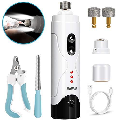 Dallfoll Dog Nail Grinder with LED Light, 3-Speed Electric Rechargeable Pet Nail Trimmer with Pet Nail Clipper and File, Painless Paws Grooming & Smoothing for Small Medium Large Dogs Pet