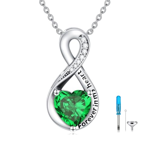 Seiyang Urn Necklace for Ashes 925 Sterling Silver Infinity Urn Necklace with Birthstone Memorial Cremation Jewelry for Women Loved One