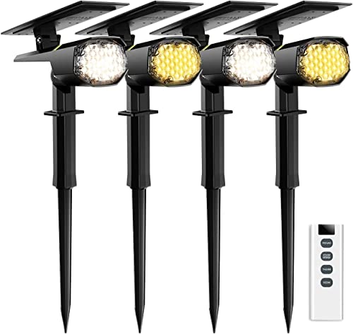 30 Leds Outdoor Solar Landscape Spotlights Remote Control Solar Spotlights Ip68 Waterproof Solar Outdoor Lights For Yard Garden Driveway Porch Walkway Pool Patio Cold & Warm White Adjustable 4 Pack #TOP18