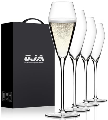 Champagne Flutes Glasses Set of 4, Hand Blown Crystal...