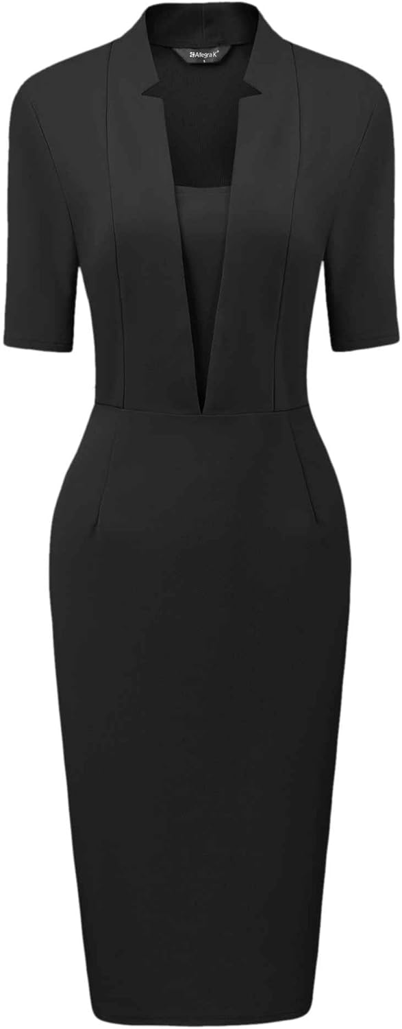 Allegra K Formal Pencil Dress for Women's Short Sleeve Work Office Bodycon Sheath Dresses