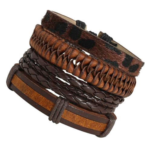 Gatuida Pulsera Trenzada Ajustable de Cuero para Hombre y Mujer Juego de 4 Piezas Estilo Vintage Tejido Adecuado para Obsequio y Uso Diario