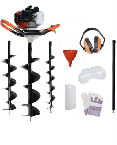 Tarière Thermique 52cc, 3 Mèches 100/150/200mm, Rallonge 30cm, Kit de Sécurité, Moteur 2 Temps