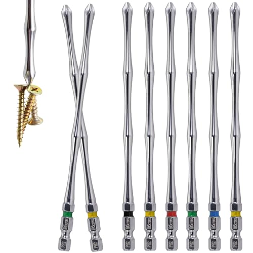 Hitscrews Magnetic Screwdriver Bits PH2#2-6 Inch, S2 Steel, White Chrome, CNC Phillips Tip) – Long Impact Driver Bits for Deep Screws, Framing, Cabinets – 10 Pack