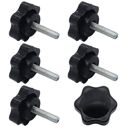 LifCratms 6 Pieces M4 x 20mm Thread Star Knobs, Plastic Hex Shaped Clamping Knob Handle Hand Tightening Screw Knob for Umbrella Base Replacement