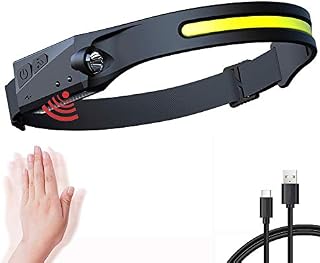 Head Torch Rechargeable, Wide Angle COB Head Torch, 230° Illumination, 350 Lumens, Type-C Fast Charge, Low Profile Design, IPX4 Waterproof Headlamp for Camping, Running, Fishing - Fits Hard Hats