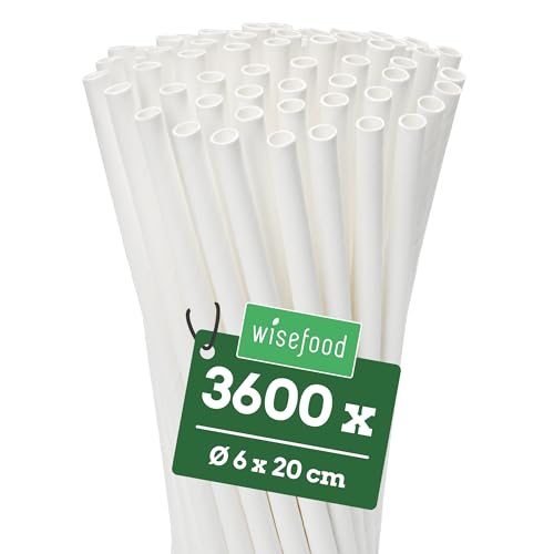 Wisefood® Strohhalme Papier [20 cm Ø 6] Party Deko [Weiß] alternative Strohhalme Plastik-frei für Geburtstag Hochzeit DIY [100 Stk.] für Cocktail Getränke Cola Energy Drink Wasser Limo BIO