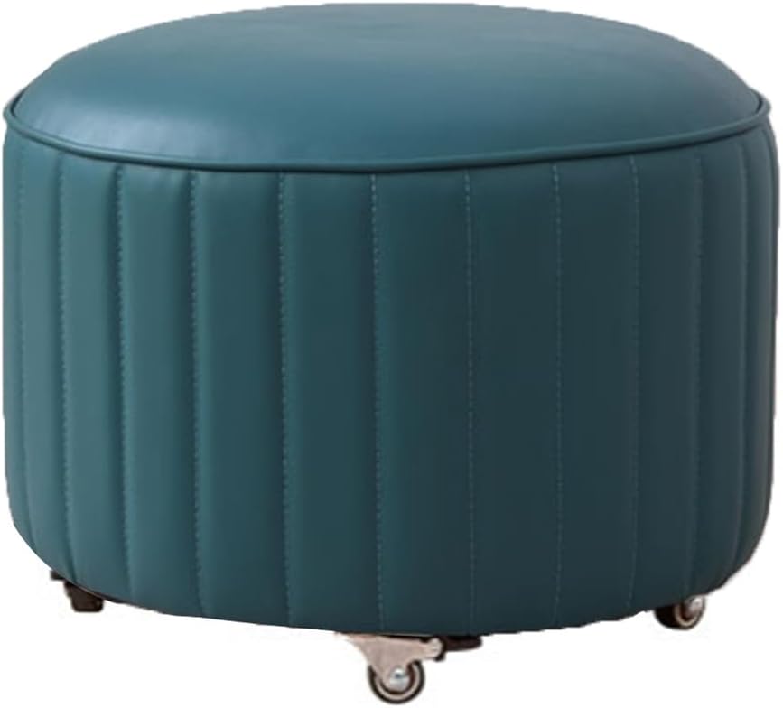 Low Roller Stool with 360° Swivel Wheels, Low-Height Short Rolling Stool Seat, PU Leather Small Mechanic Chair, Rolling Stools for Pedicure, Garage, Shop, Library Green