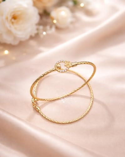 Image of Gold Plated Heart Bangle Bracelet, Twisted Rope Design with Black and Crystal Accent, Adjustable Cuff Style, Fashion Jewelry for Women