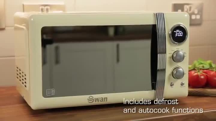 Swan Retro Digital Microwave – 20L, 800W, Blue, 6 Power Levels + Defrost | Vintage Style Microwave With Glass Turntable, 60-Min Timer