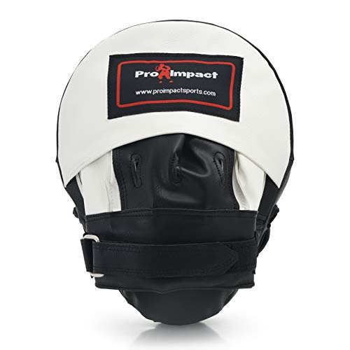 Pro Impact Curved Focus Mitts - Shock Absorbent Training Hand Pads - Ideal For Karate Boxing Mma Muay Thai Or Fighting Sports Training Genuine And Pu Leather (White Black Pu Leather) #TOP2