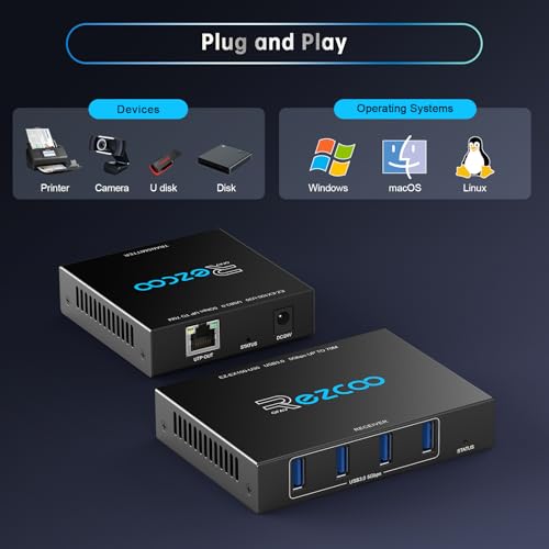 Image of USB 3.0 Extender 330ft 100m 4-Port USB Extender Over Cat5e Cat6 RJ45 LAN Extension POE 5V Low-Power Consumption USB Extender Ethernet Work Sync Windows MacOS Android Linux No Driver