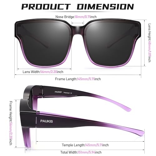 Sunglasses to Fit Over Glasses for Women, Oversized Solar Shields Trendy Sun Shades Polarized UV400 Protection - Gloss Purple Gradient Frame - Grey Lens2