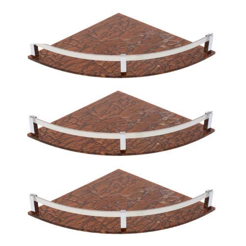 Erica Bathroom Corner Shelf | Acrylic Glass Wall Orgeniser Storage Kitchen Shelves (Brown) (Pack of 3 PCS) (12x12 Inch | 30X30 CM)