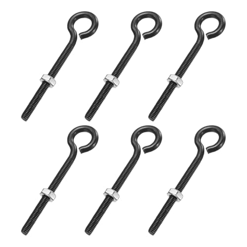 sourcing map 6 Pack Eye Bolts, M4 x 50mm 304 Stainless Steel Threaded EyeBolt Black Eye Hooks with Nut for Hanging or Securing Cables