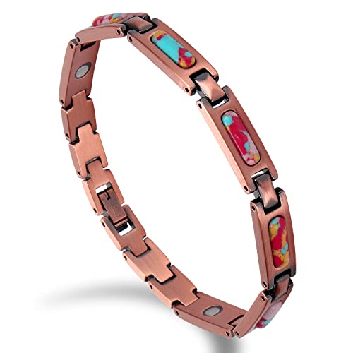 Auinz Turquoise Pure Copper Bracelet for Women's and Men Healing Magnetic Therapy Relief Arthritis Pain Carpal Tunnel Adjustable Bracelet (Colorful Stone)